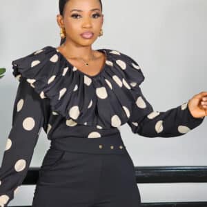 POLKA DOT CAPE LONG SLEEVE TOP 738