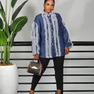 DENIM WHITE RUFFLE DETAIL SHIRT - Image 2