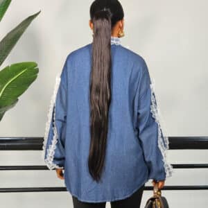 DENIM WHITE RUFFLE DETAIL SHIRT - Image 3