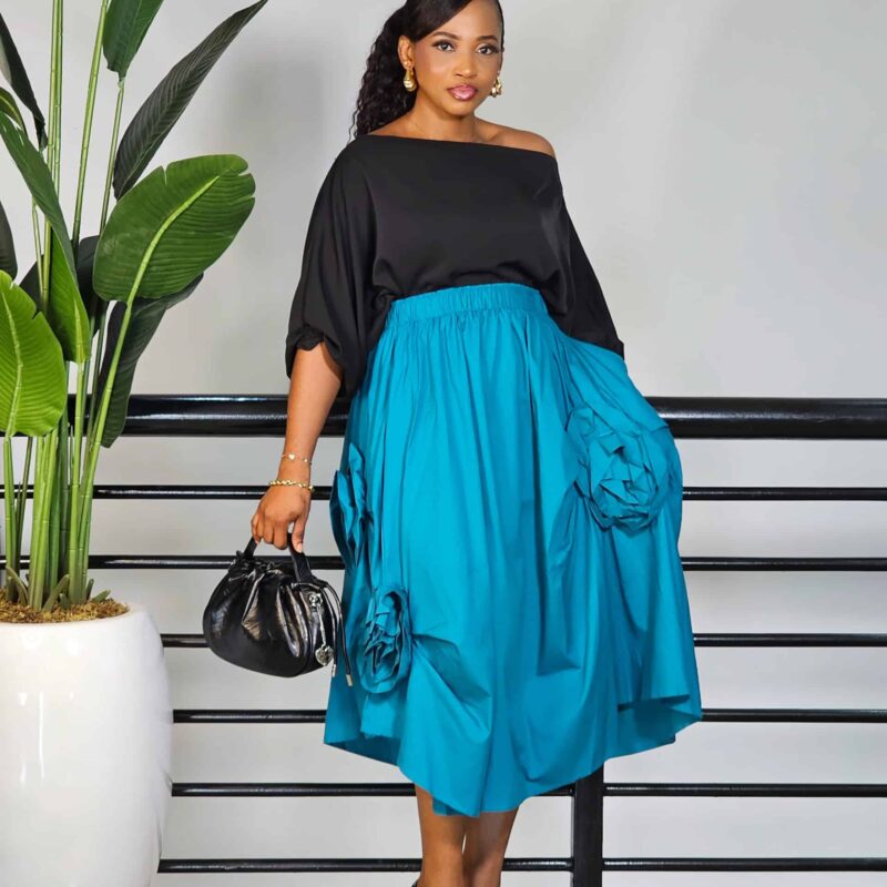 ROSE DETAIL ASYMMETRIC SKIRT - Image 2