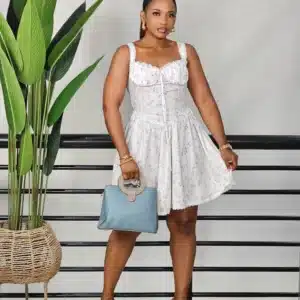 PRINT SMOKEY CHEST HEM DRESS