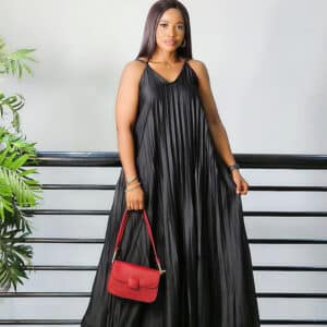 SATIN PLEATED SPAG MAXI DRESS - Image 3