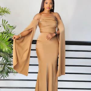SATIN COLD SHOULDER SLIT DRESS - Image 2