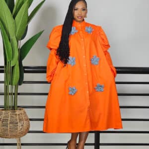 DENIM PATCH BUBBLE SLEEVE SHIRT DRESS - Image 4