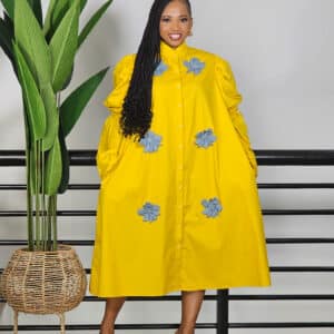 DENIM PATCH BUBBLE SLEEVE SHIRT DRESS - Image 5