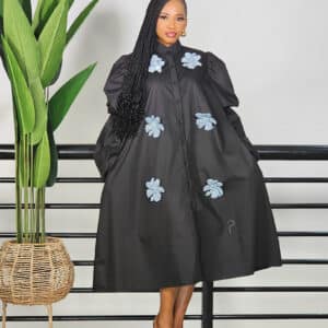 DENIM PATCH BUBBLE SLEEVE SHIRT DRESS - Image 3