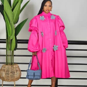 DENIM PATCH BUBBLE SLEEVE SHIRT DRESS - Image 2