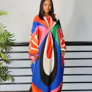 MULTI PRINT MIDI ABAYA DRESS - Image 2
