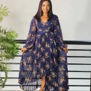 PLEATED ASYMMETRIC FLORAL DRESS - Image 2