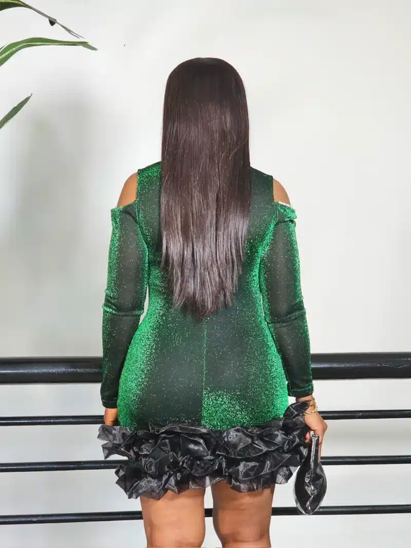 SHIMMER NECK STUD RUFFLE HEM DRESS - Image 6
