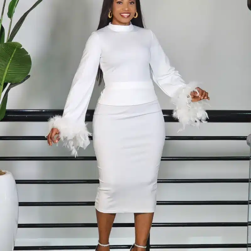 LONG SLEEVE FEATHER 2IN1 SKIRT SET
