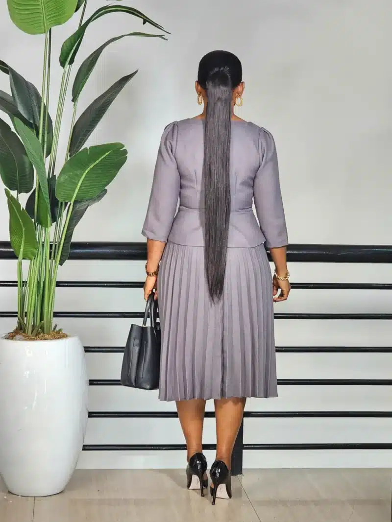 PLEAT SIDE BOW PEPLUM DRESS - Image 6