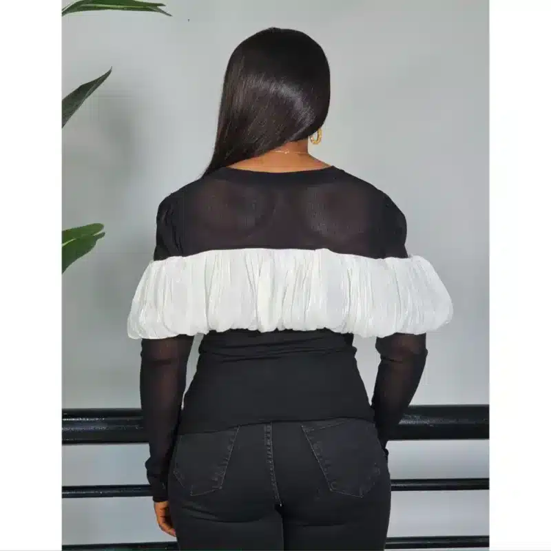 LONG SLEEVE MESH CHEST CAPE TOP - Image 6