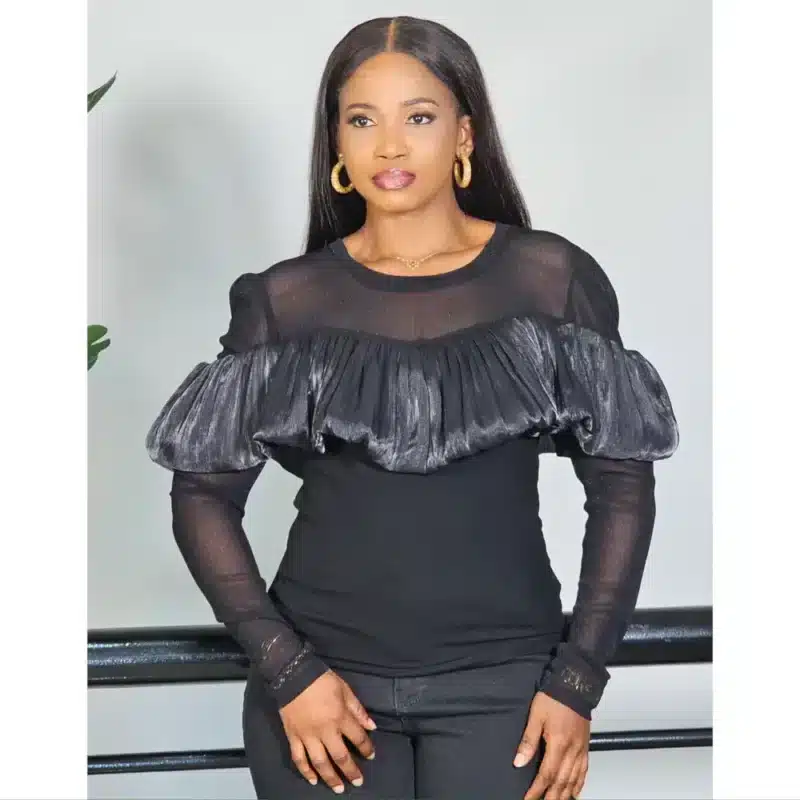 LONG SLEEVE MESH CHEST CAPE TOP
