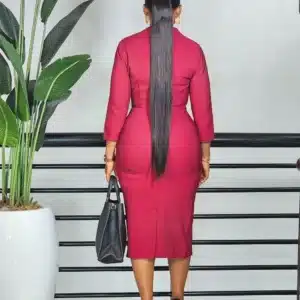 BOW NECK MIDI BELTED DRESS - Image 6