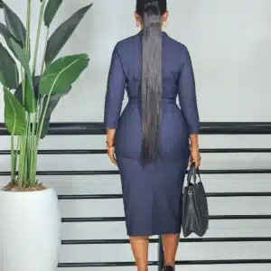 BOW NECK MIDI BELTED DRESS - Image 7