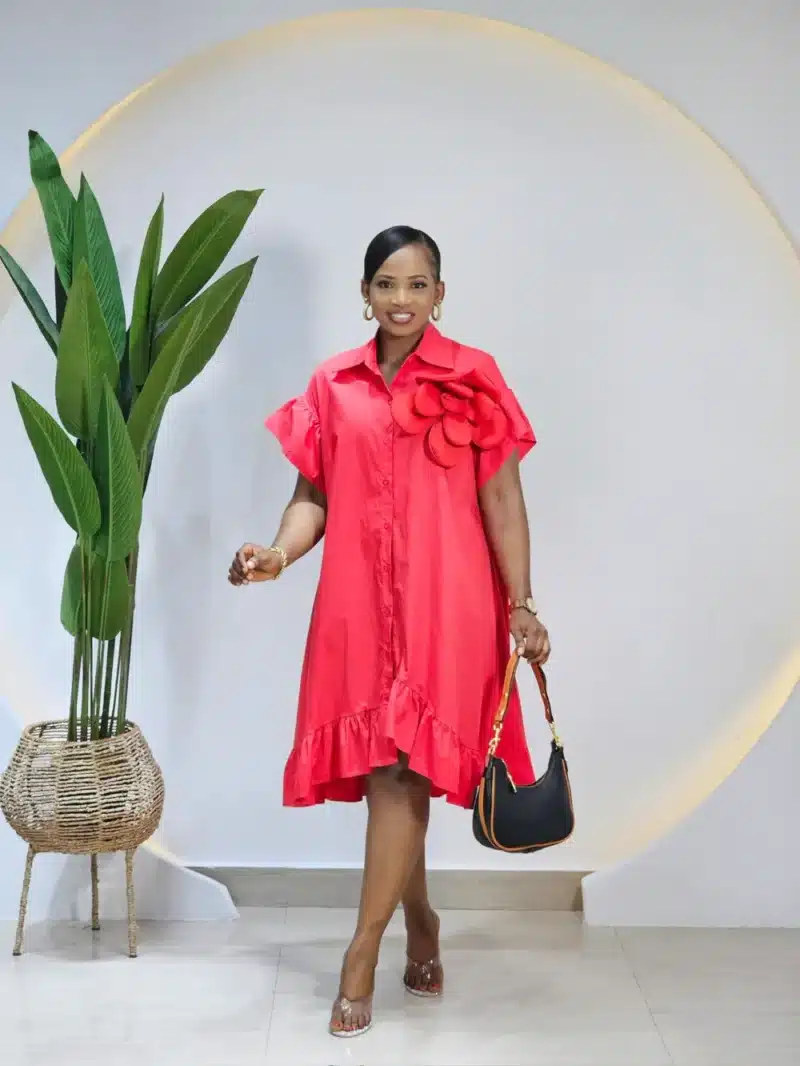SIDE ROSE DEEP HEM DRESS - Image 2