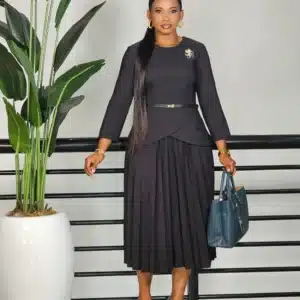 PLEAT OVERLAP PEPLUM DRESS