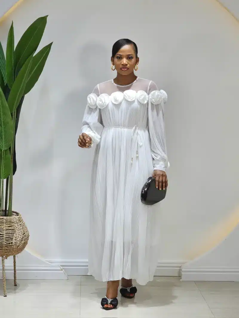 THIN PLEAT SHOULDER MESH DRESS - Image 3