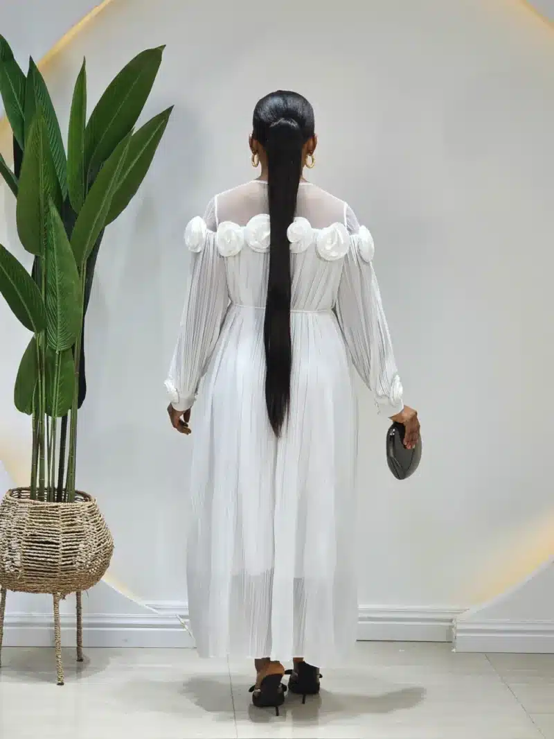 THIN PLEAT SHOULDER MESH DRESS - Image 5