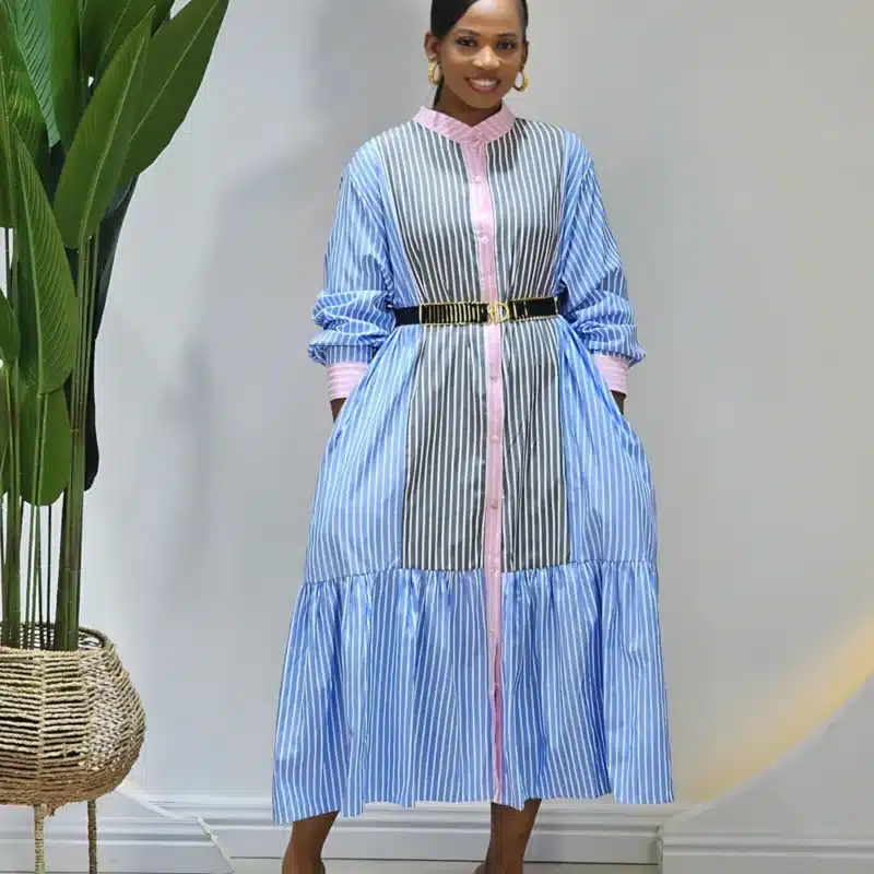STRIPE HEM BUTTON DOWN DRESS