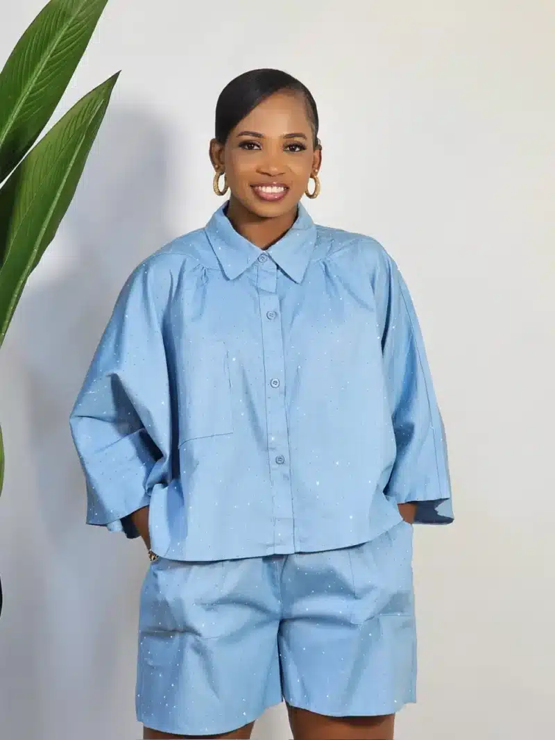 DENIM STUD SHIRT & SHORT SET - Image 2
