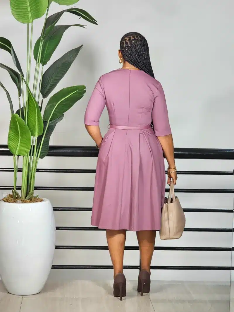COLLAR V-NECK CASEMENT PLEAT SKATER DRESS - Image 9