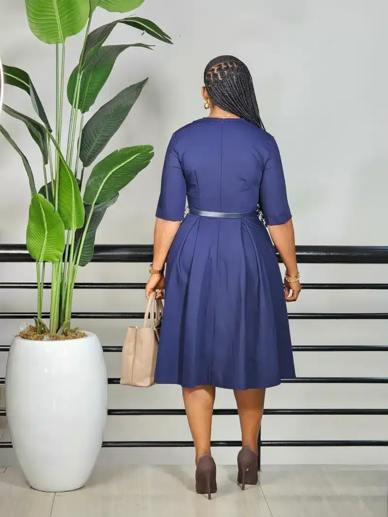 COLLAR V-NECK CASEMENT PLEAT SKATER DRESS - Image 6