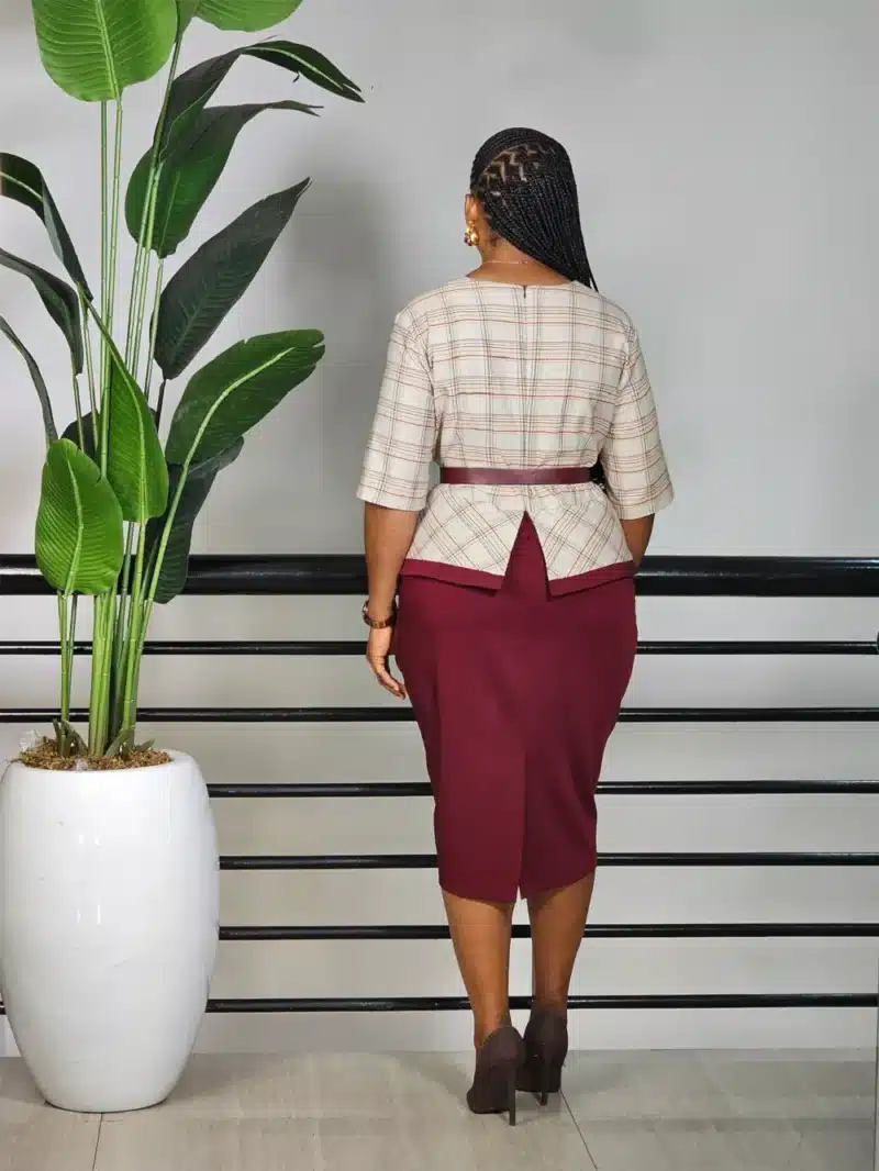 PLAID TOP PLEAT PEPLUM DRESS - Image 2