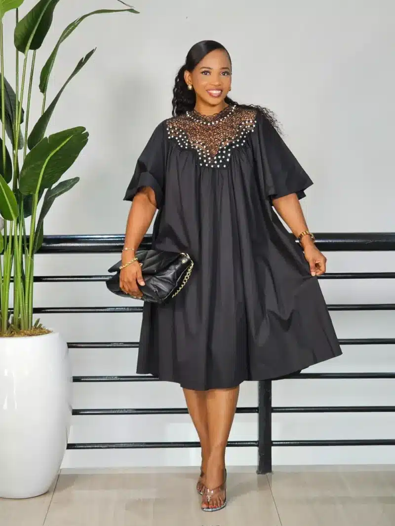 NET STUD CHEST BAT SLEEVE TUNIC DRESS - Image 2