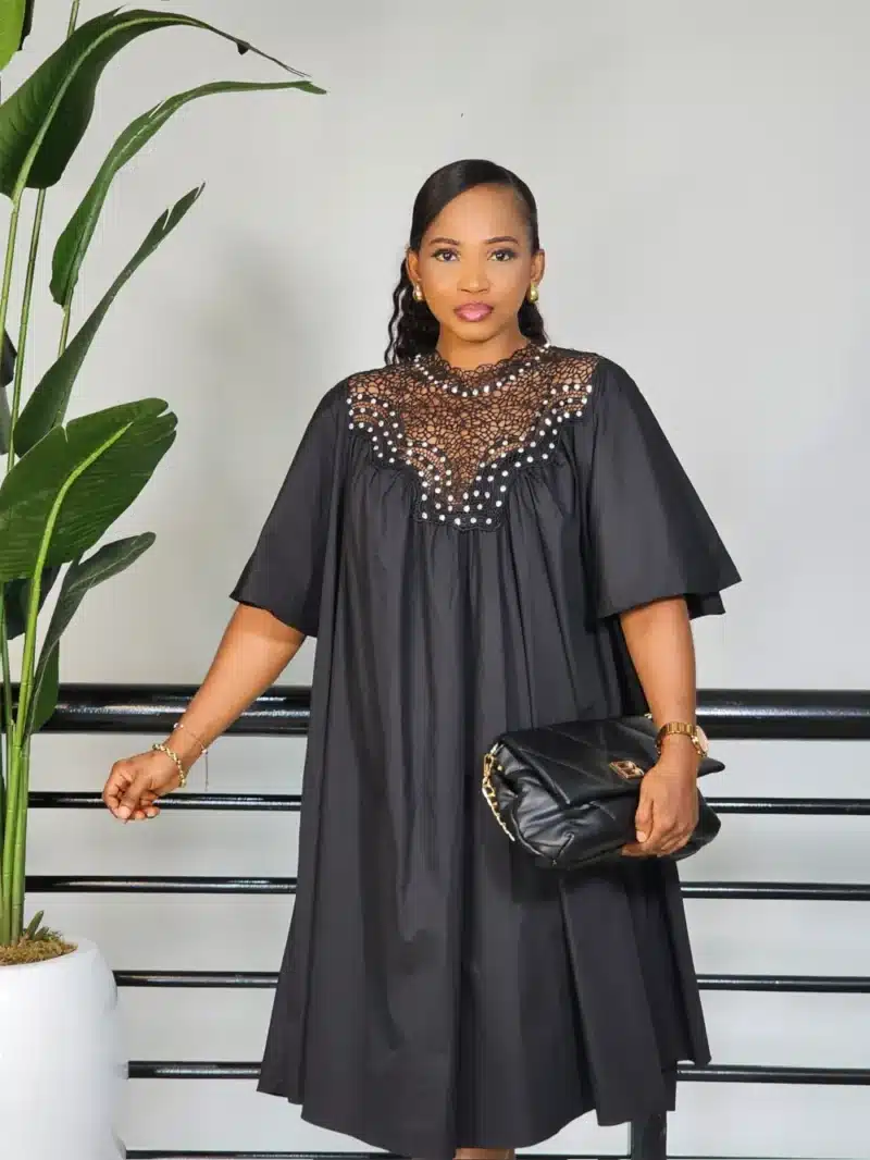 NET STUD CHEST BAT SLEEVE TUNIC DRESS - Image 5