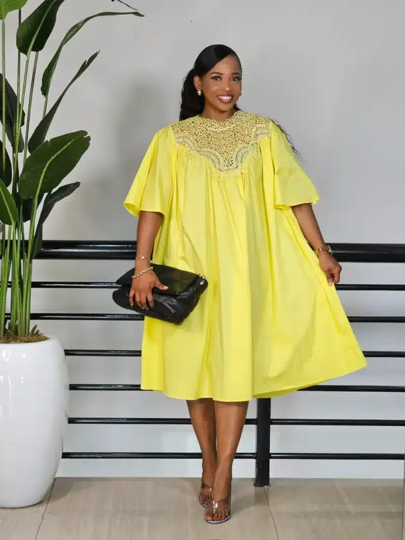 NET STUD CHEST BAT SLEEVE TUNIC DRESS