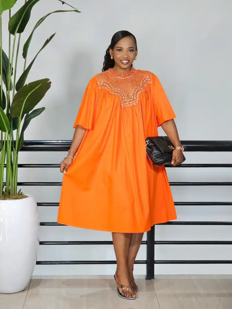 NET STUD CHEST BAT SLEEVE TUNIC DRESS - Image 3
