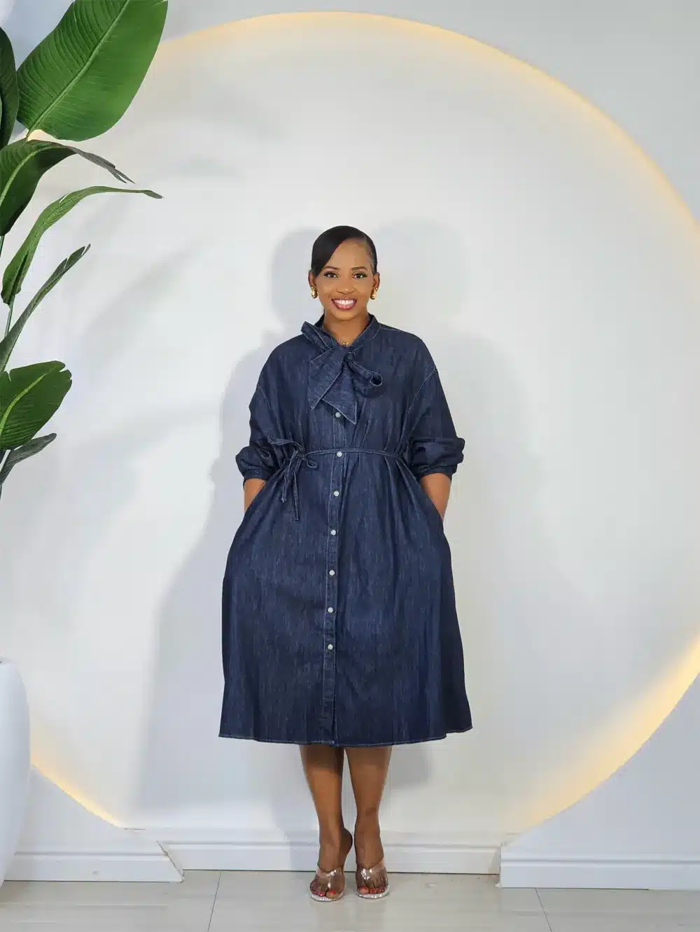 DENIM KNOT SWING DRESS