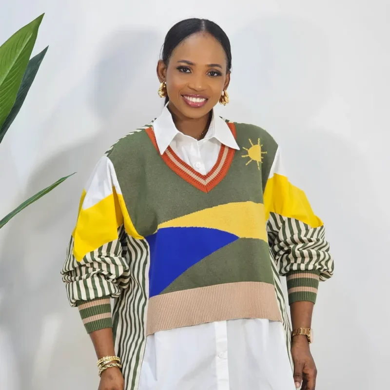 KNIT STRIPE COLLAR SHIRT SET