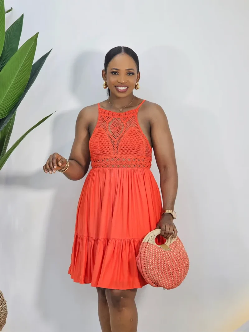 KNIT CHEST SPAG HEM SHORT BEACH DRESS - Image 3