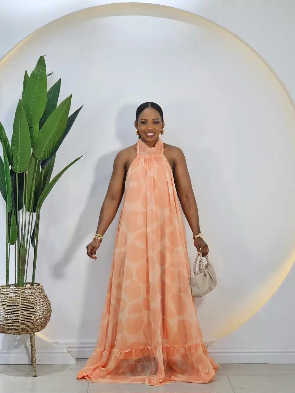 PATTERN HALTER NECK HEM MAXI DRESS