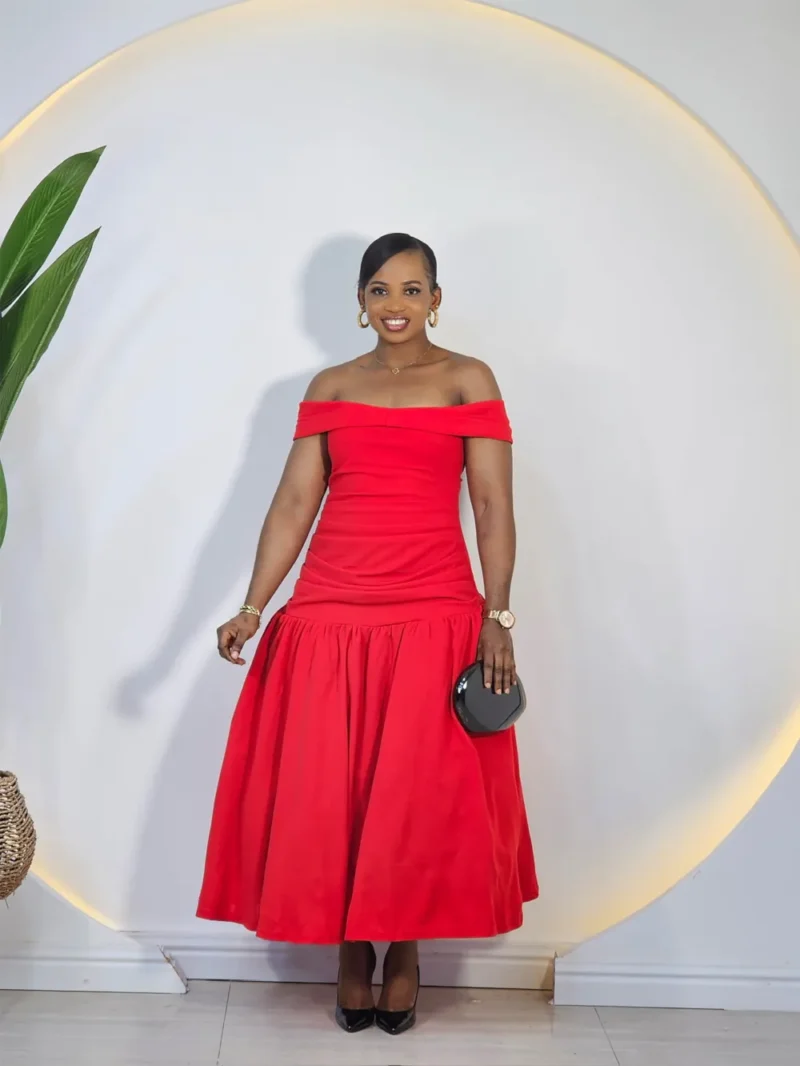 OFF SHOULDER FRONT RUFFLE HEM DRESS - Image 2