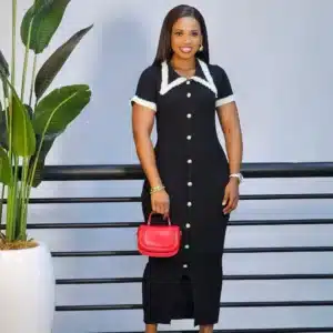 BUTTON DOWN PEARL DETAIL KNIT DRESS - Image 3