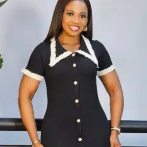 BUTTON DOWN PEARL DETAIL KNIT DRESS - Image 6