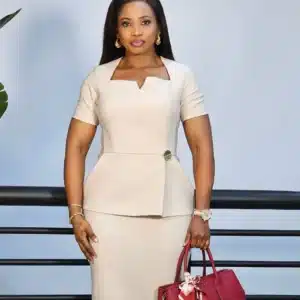 SQUARE NECK SIDE BUTTON PEPLUM DRESS - Image 3