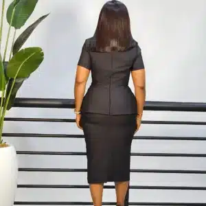 SQUARE NECK SIDE BUTTON PEPLUM DRESS - Image 4