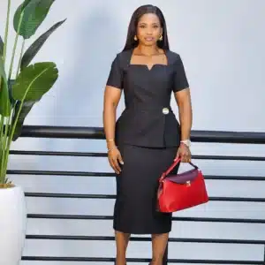 SQUARE NECK SIDE BUTTON PEPLUM DRESS - Image 2