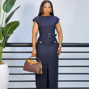 CAP SLEEVE FRONT SLIT BUTTON DRESS - Image 2