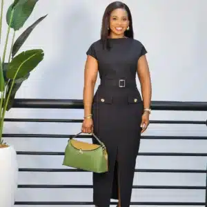 CAP SLEEVE FRONT SLIT BUTTON DRESS