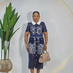 LACY BUTTON DOWN WHITE COLLAR DRESS