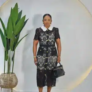 LACY BUTTON DOWN WHITE COLLAR DRESS - Image 2