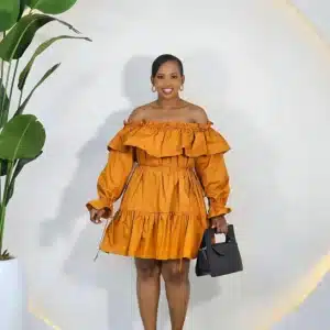 OFF SHOULDER FRONT RUFFLE HEM DRESS - Image 2