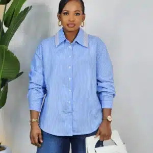 PEARL COLLAR STRIP SHIRT