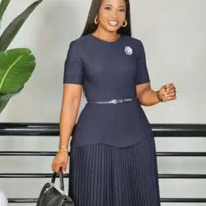 3/4 SLEEVE PEPLUM PLEAT DRESS